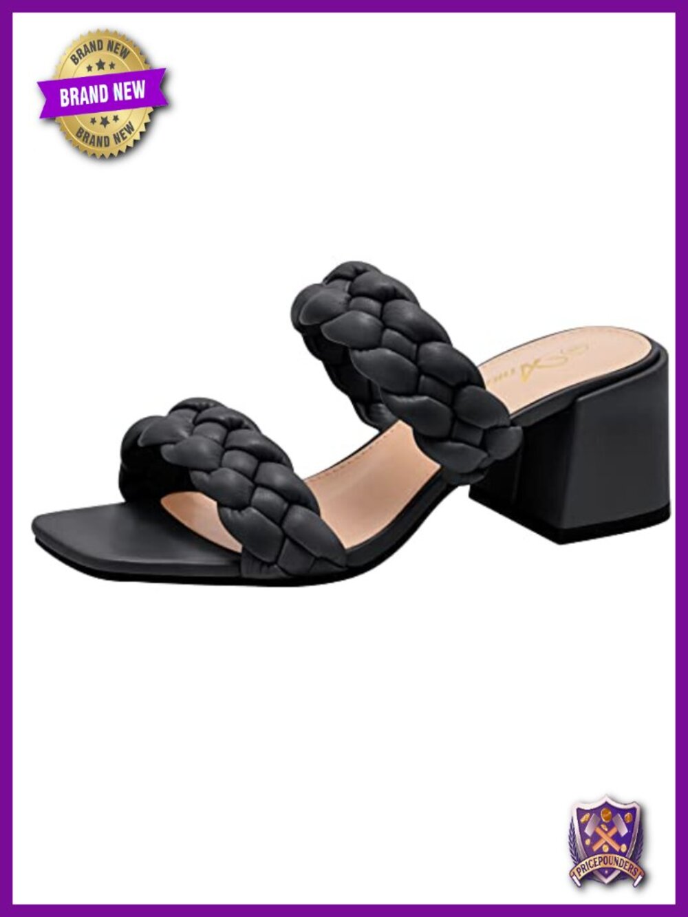 Braided Heeled Sandals Strappy Square Open Toe Mules Slip On Block Heels
